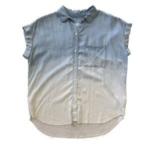 Rails Small Lex‎ Light Vintage Dip Dye Blue Ombre Raw Hem Women's Blouse